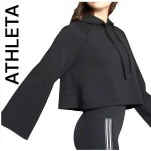 Athleta Hooded Black Sweatshirt, Bell Sleeves, Cropped, Oversized Hoodie, S, EUC